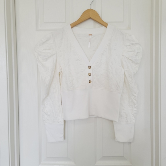 Free People Gemma Henley Puff-Sleeve Top Size S - Picture 2 of 5